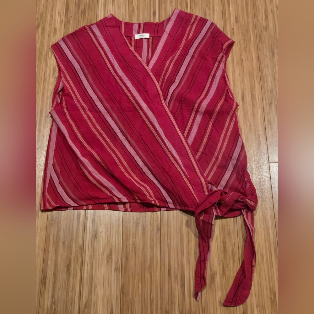 NWOT Harper Fuchsia and Pink Striped Wrap Blouse
